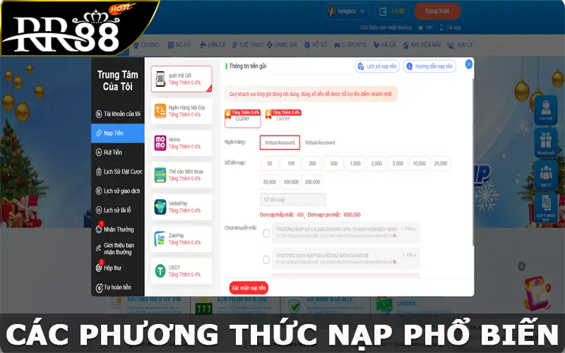 Các phương thức nạp phổ biến tại RR88